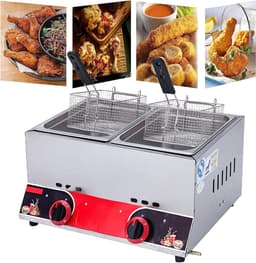 Dubbele Gasfriteuse - Friteuse Horeca - Professioneel Frituren - Grote Capaciteit - 22 Liter - Rood — thumbnail 1