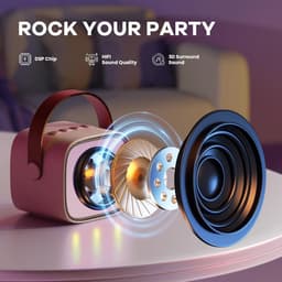 Mini Karaoke Machine voor Kinderen & Volwassenen - Draagbare Bluetooth Speaker met 2 Draadloze Microfoons - Cadeau voor Meisjes 3-10+ Jaar - Roze - 1 Set — thumbnail 5