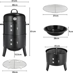 Seth Select Houtskool BBQ, Grill BBQ, Smoker BBQ, BBQ Smoker Grill met Handgrepen, 3-in-1 houtskool BBQ, Zwart — thumbnail 5