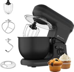 KitchenBrothers 1200W Keukenmachine - Keukenrobot - 5L - Mixer met Mengkom - BPA-vrij Keukenmixer - Matzwart — thumbnail 1