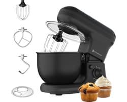 KitchenBrothers 1200W Keukenmachine - Keukenrobot - 5L - Mixer met Mengkom - BPA-vrij Keukenmixer - Matzwart