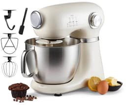 Swiss Haus® KM2005 Keukenmachine – 1000W Keukenrobot – 5L RVS Mengkom met Handgreep – 12 Snelheden – Retro Design – Multifunctionele Keukenmixer met Accessoires - Crème — thumbnail 1