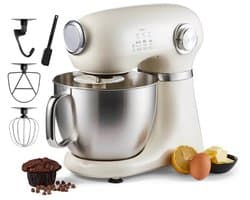 Swiss Haus® KM2005 Keukenmachine – 1000W Keukenrobot – 5L RVS Mengkom met Handgreep – 12 Snelheden – Retro Design – Multifunctionele Keukenmixer met Accessoires - Crème