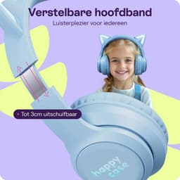 HappyCase Kinder Koptelefoon met Kattenoortjes - veilige volumebregrenzer - Bluetooth Koptelefoon Voor Kinderen - Ledverlichting - Over-Ear Hoofdtelefoon - Geluiddempend - Blauw — thumbnail 5