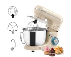 Keukenmachine 1300W - Keukenrobot - 4.5L - Foodprocessor met 6 - standen - Mixer met Mengkom - BPA-vrij - Keukenmixer - 3 Accessoires - Beige