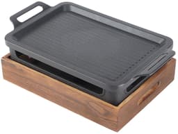 OmGoods - Dailygoody - Tafelblad Barbecue Grill - Houten Basis - Gelijkmatige Verwarming - Zwart - Picknicktafels - Ideaal voor Camping en Restaurant - Inclusie — thumbnail 1