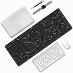 Lange gaming muismat - Groot waterdicht gaming muismat - Versterkte omzoomde randen - Antislip bureaumat voor thuis en kantoor - Verbetert uw bureau-ervaring - 31,5 x 11,8 inch - Zwarte topografie — thumbnail 4