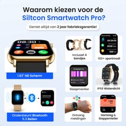 Siltcon® Smartwatch Dames Pro - Smartwatch Heren Pro - Sporthorloge Dames & Heren - Stappenteller Horloge - Hartslagmeter – Bloeddrukmeter - Slaapmonitor - Saturatiemeter - Belfunctie - Elke Smartphone - RVS - Incl. 4 Bandjes - Goud — thumbnail 2