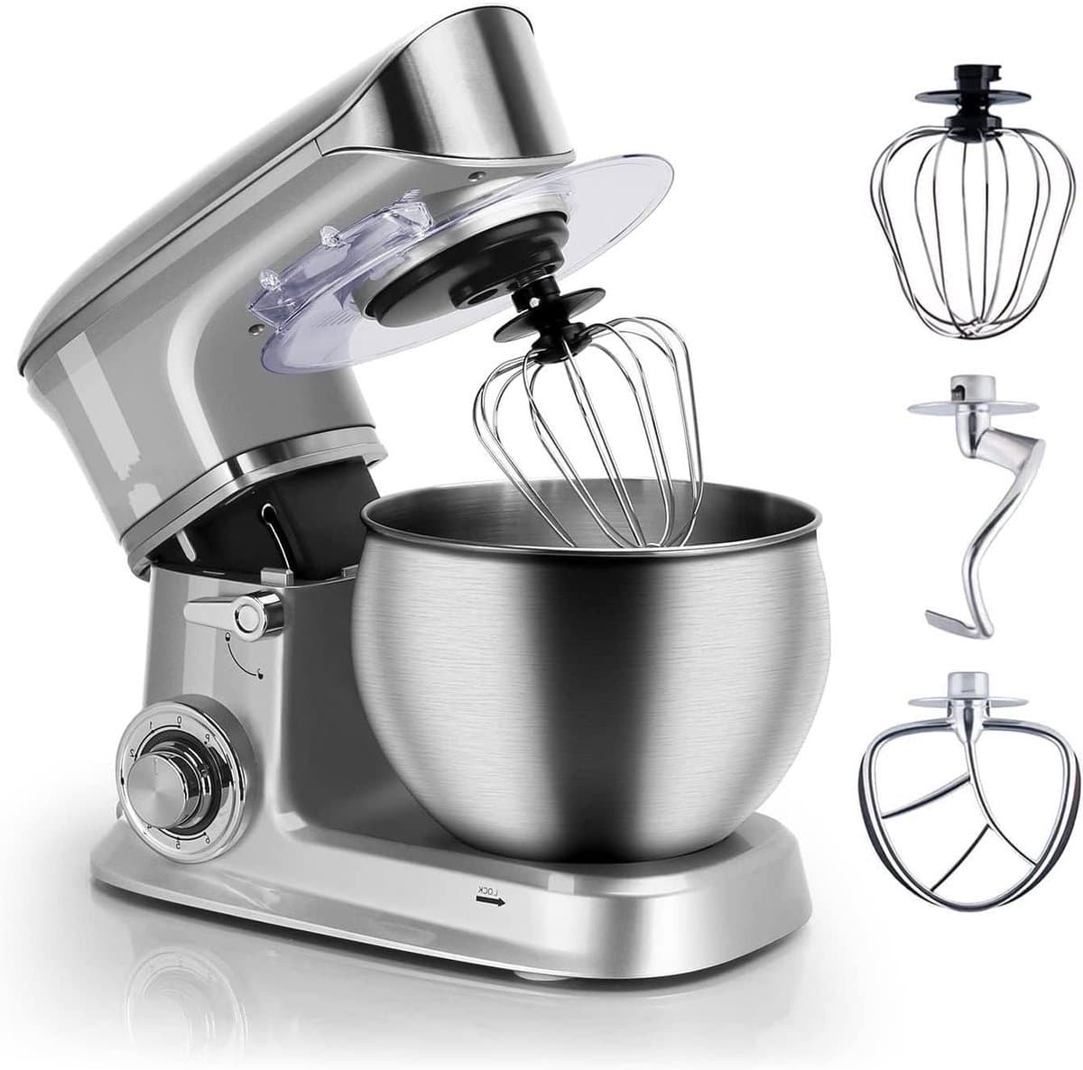 Keukenmachine - Standmixer Keukenrobot - Culinaire Bereidingen - Krachtige 1800W Motor - 6.5 Liter Kom - Zilver — afbeelding 1