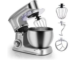 Keukenmachine - Standmixer Keukenrobot - Culinaire Bereidingen - Krachtige 1800W Motor - 6.5 Liter Kom - Zilver