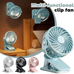Draagbare mini-ventilator met clip – 4-in-1 USB-bureauventilator met nachtlampje, wandmontage en draagbare functies, luchtcirculatie, geschikt voor studentenkamers, slaapkamers en kantoren (zwart) — thumbnail 2