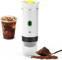 Witte draadloze koffiemachine voor in de auto, thuis en op reis, 3-in-1 elektrische koffiemachine, geschikt voor capsules of gemalen koffie, mini-koffiemachine (15 bar) voor koud brouwen en warm koffiezetten, kopje met een inhoud van 15 ml. — thumbnail 1
