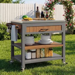 Tuinkast met werkblad - Buitenkast Grillstation - Buiten koken - Met RVS werkblad - 80x51x91.5cm - Houtkleurig — thumbnail 1