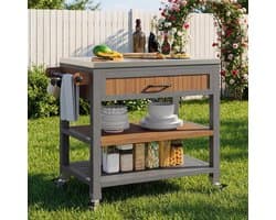 Tuinkast met werkblad - Buitenkast Grillstation - Buiten koken - Met RVS werkblad - 80x51x91.5cm - Houtkleurig