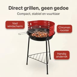 Cheqo® Houtskoolbarbecue op Poten - Staande Barbecue met Windscherm en Chromen Grillrooster - Houtskoolgrill - Halfopen BBQ voor Tuin en Balkon - Houtskool Grill - Camping Barbecue - Tuinbarbecue - Kolen BBQ - met Onderrek - Zwart — thumbnail 3