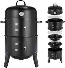 SMH LINE® Rookoven - Chef Smoker - BBQ Grill - 3in1 Multifunctionele barbecue - Ø40xH85cm - Rook /Grilloven - Incl. Thermometer - Zwart — thumbnail 4