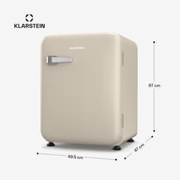 Klarstein Mini-Koelkast Audrey Evo 65L minikoelkast - retro design, stil (40 dB), compressor, verstelbare pootjes, omkeerbare deur, kleine koelkast voor slaapkamers en kantoren, crème - voor Hotelkamer - Compact Geruisloos — thumbnail 5