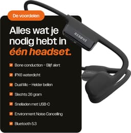 REBØNE Urban Bone Conduction Headphone - Sport Oortjes Draadloos - Hardloop Hoofdtelefoon - Draadloze Bluetooth Koptelefoon - Sportoordopjes - Draadloos - Open Ear - Wireless - IPX6 Waterdicht / Zwart — thumbnail 4