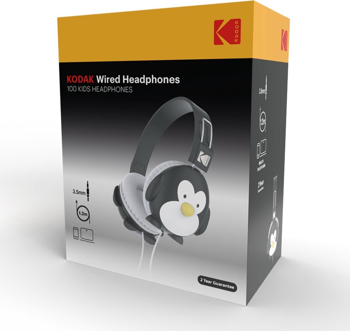 Kodak - 100 Kids - Wired On-ear Headphone - Bedrade On-ear Koptelefoon - Kinder Koptelefoon - Pinguïn - 3.5MM - 1.2M — afbeelding 1