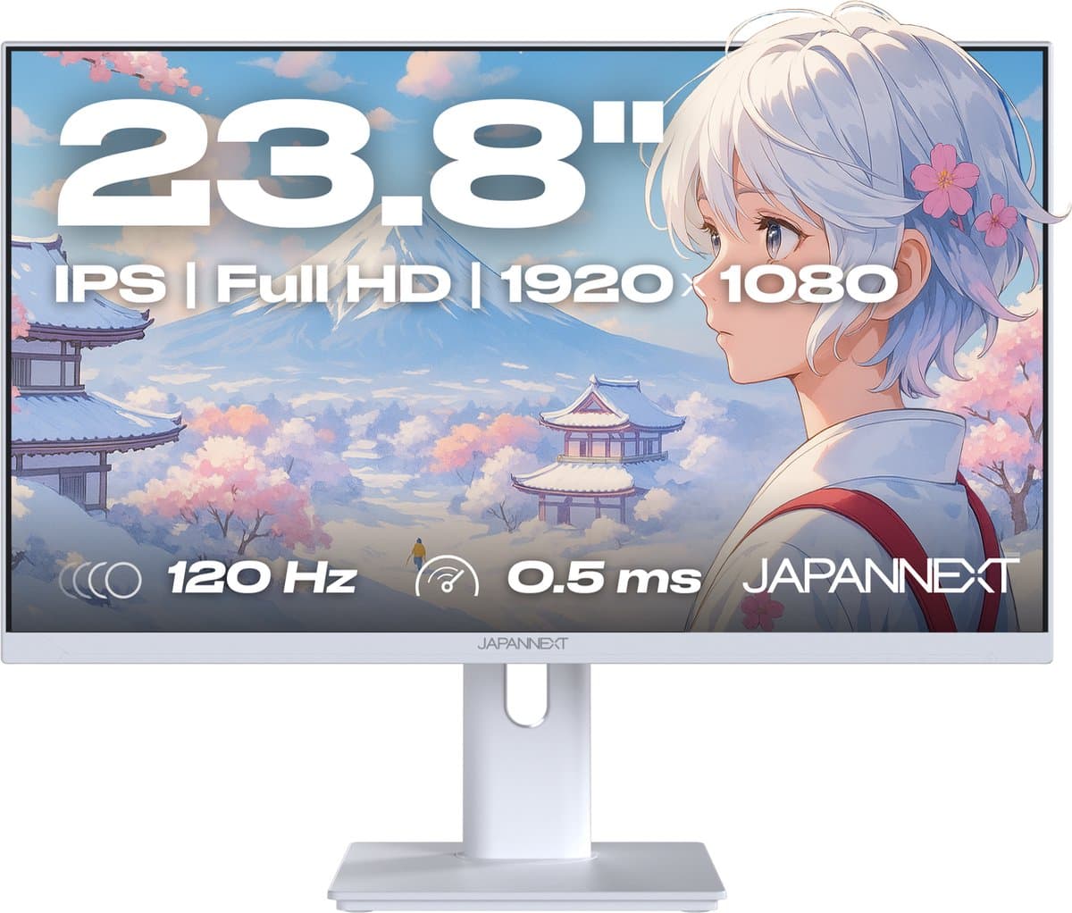 JAPANNEXT Gaming Monitor 23.8" IPS Full HD (1920x1080) 120Hz 0.5ms Wit | JN-IPS238G120F-HSP-W — afbeelding 1