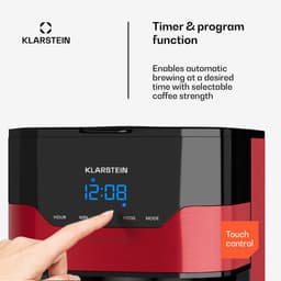 Klarstein Koffiemachine Arabica koffiezetapparaat - Filter - Met thermoskan - Voor gemalen koffie - Met EasyTouch Control - Watertank 1,2 liter - 12 kopjes - Rood - voor Keuken - RVS - Display - Coffee Machine - Koffieautomaat — thumbnail 5