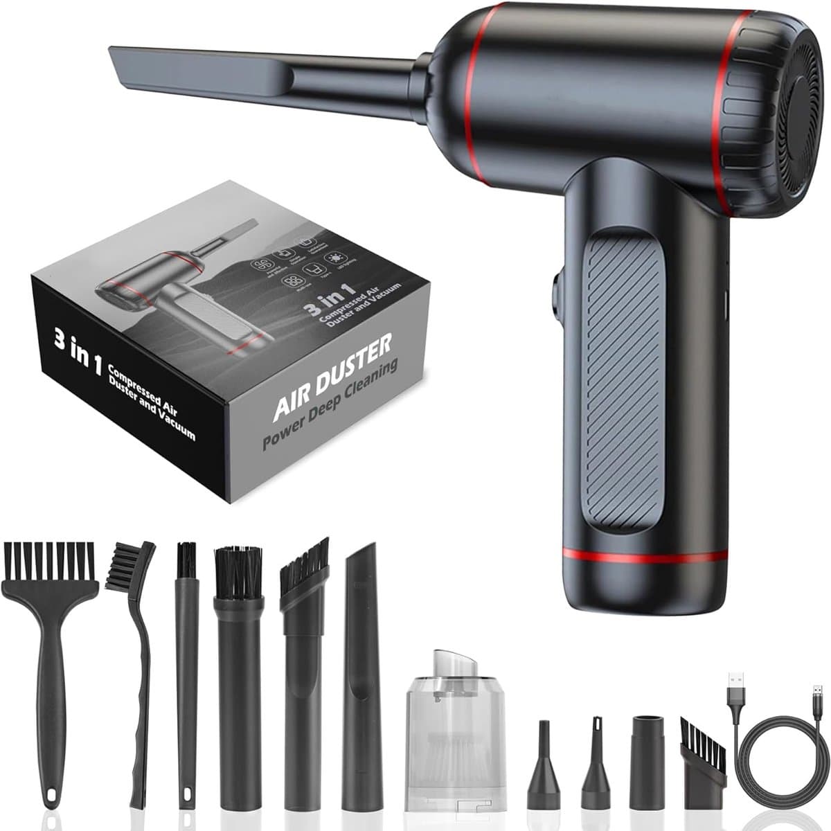 HAUSS SPOLE Handstofzuiger-Draadloze Mini Autostofzuiger-4 In 1 Voor Auto, Huis En Keuken-Krachtige Zuig En Blaasfunctie-Compacte Formaat-ABS-Zwart — afbeelding 1