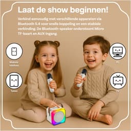 Karaoke Set voor Kinderen met Bluetooth Speaker van MMOBIEL – Met 2 Draadloze Microfoons, LED-verlichting, Geluidseffecten – Feest, Cadeau voor Meisje, Jongen, Kinderen 3+ jaar – Beige — thumbnail 3