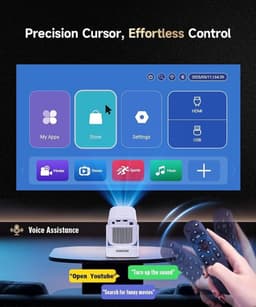 Mini beamer 1080p native met 4K ondersteuning, autofocus, automatische trapeziumcorrectie, WiFi 6, Bluetooth 5.4, 260 ANSI lumen, HDMI en USB, draagbaar en 180° draaibaar — thumbnail 3