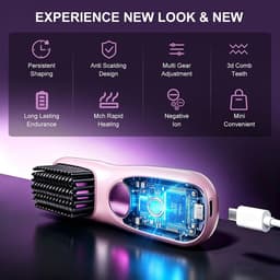 Draagbaar, draadloos, elektrisch, anti-verbranding, verwarmingsborstel met lcd-display, oplaadbaar, voor alle haartypes, geschikt voor reizen en thuis (roze) — thumbnail 2