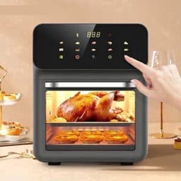 Heteluchtfriteuse – Airfryer - Airfryer Oven - 10L - 1350W - 360° Circulatie - 80°C tot 230°C - Airfryer Zonder Olie - Touchscreen - Kijkvenster - Automatisch Uitschakelen - Zwart — thumbnail 3