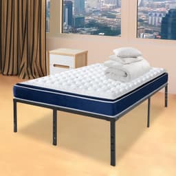 Bedframe, 189 x 135 x 45,72 cm, metalen bed, 45,72 cm hoog, grote opbergruimte onder het bed, bedframe met lattenbodem van metaal, zwart bedframe, tweepersoonsbed — thumbnail 2