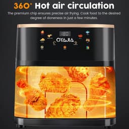 9 L airfryer met zichtvenster, type nr. 21, familiegroot, 6-in-1 kookprogramma’s, smart-touchscreen, timerfunctie, vaatwasbestendig, gezond, olievrij en vetarm koken, zwart — thumbnail 3