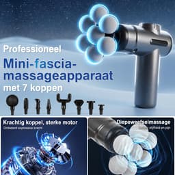 Massagepistool – Massageapparaat en Massage Gun – Draagbaar Massagepistool met 99 Snelheden en 9 Massagekoppen – Handmassageapparaat voor Nek, Rug en Benen – Met Reistas – Grijs — thumbnail 2