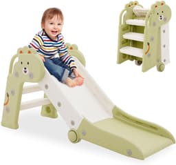 Glijbaan voor kinderen, met armleuningen, babyglijbaan, kinderglijbaan, kleine slide, indoor/buiten, ruimtebesparend (groen) — thumbnail 1
