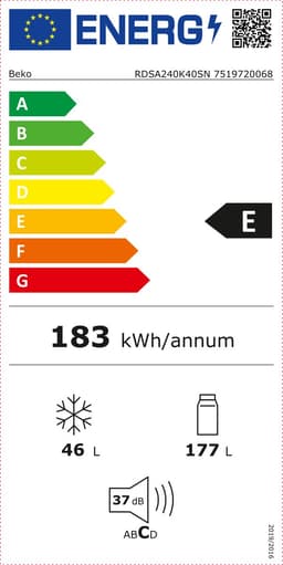 Beko RDSA240K40SN - Koel- en vriescombinatie - Zilver - Vrijstaand - 37 dB - Totale nettocapaciteit: 223 l - E label — thumbnail 2