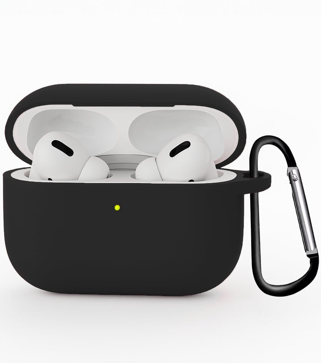 Hoesje - Geschikt voor Apple Airpods Pro 3 - Siliconen Hoes met Clip - Silicone Case Cover - Zwart — afbeelding 1