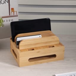 longziming -Bamboe Oplaadstation voor Meerdere Apparaten – Telefoon en Tablet Docking Station met Kabel Organizer – Duurzaam Houten Oplaadhouder voor Bureau, Thuis en Kantoor – Netjes en Stijlvol Ontwerp — thumbnail 2