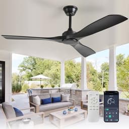 Stille plafondventilator zonder licht voor buiten | 132 cm | Ventilator met afstandsbediening en app | Omkeerbare DC-motor voor huis en tuin — thumbnail 3
