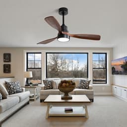 Merax Plafondventilator met Licht en Afstandsbediening - 48 inch Houten Ventilator met 3 Massiefhouten Bladen - Stille Reversibele DC Motor - Zomer & Winterfunctie - Zwart met Bruin — thumbnail 5