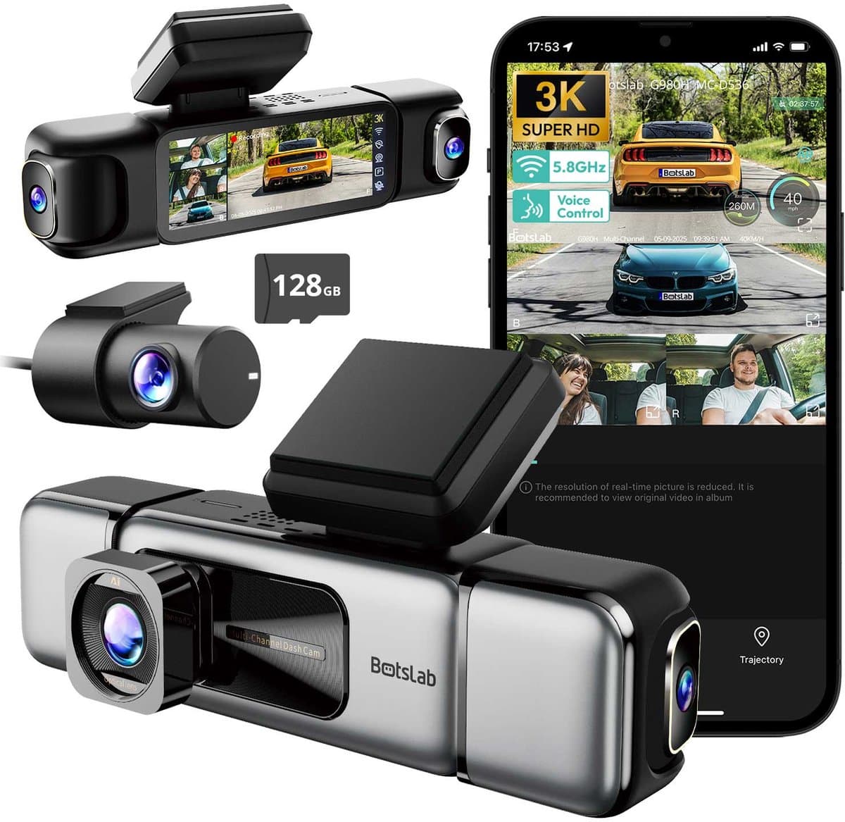 Botslab G980H 4CH 4K Wifi Gps 128gb 360 graden dashcam - 4-kanaals dashcam - 4K resolutie - Parkeermodus - App en Gps verbinding - Inclusief 128gb Micro SD kaart — afbeelding 1