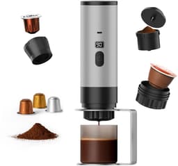 Draagbaar Koffiezetapparaat voor Onderweg van MMOBIEL - 12 Volt Portable Koffiemaker Camping met Standaard - Oplaadbaar USB-C - Koffiecups & Gemalen Koffie Espresso,Lungo, Nespresso, Camping Gadget — thumbnail 1