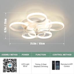 6 Cirkel Plafondventilator - Wit - 6 Snelheden - Dimbaar Met Afstandsbediening en APP - Moderne Smart Lamp Ventilator — thumbnail 5
