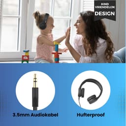 WiseQ Junior Kinderkoptelefoon met Draad – Koptelefoon Kinderen vanaf 3 Jaar – Koptelefoon Peuter – Hoofdtelefoon met Kabel – 85 dB Volumebegrenzer – Geluid Dempend – Met Stickers – Zwart — thumbnail 2