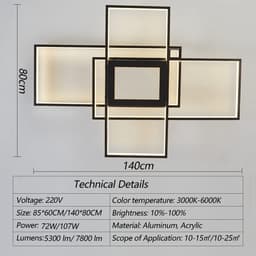 Grote Zwarte LED Plafondlamp Modern met Afstandsbediening voor Woonkamer en Slaapkamer (140CM) — thumbnail 4