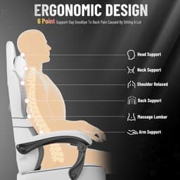 Soontrans-Wit-Gaming Stoel-met Inklapbare Voetensteun-Gamestoel Verstelbaar Rugleuning-Ergonomische Gaming Chair-als Bureaustoel-Uitgerust Met Hoofdsteun en Lendensteun-Katoen-Linnen Mix-Computerstoel Gaming-Voor Volwassenen en Jongeren — thumbnail 5