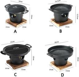 Japanse BBQ Grill - Traditionele Hibachi Grill in Gietijzer - Kleine Draagbare Barbecue voor Binnenshuis en Buiten - Met Onderstel - Snel Verhit en Eenvoudig Schoon te Maken (Zwart) — thumbnail 2