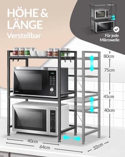 Magnetronrek Keukenrek Staand Dubbelzijdig Staal (3-laags) – Verstelbare Plank voor Voorraad en Bakken — thumbnail 4