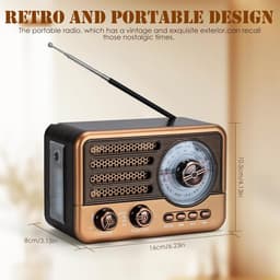 Retro Speaker - Bluetooth Speaker - Am Fm SW Kleine Draagbare Radio - Vintage Speaker - Retro Radio Bluetooth - Retro Radio - Noodradio - 2000mAh Oplaadbare Batterij - Met LED Zaklamp - Ondersteunt TF Kaart, USB, AUX Play - Bruin — thumbnail 5