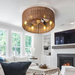 ENXING Vintage E12 Plafondventilator Met Lamp Omkeerbare Stomme Plafondventilator Licht 6 Snelheid Timer Vintage Cage Fan Plafond Licht Boho Voor Woonkamer Slaapkamer Lounge (lamp Niet Inbegrepen) — thumbnail 4