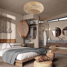 Bamboe Lampenkap Plafondventilator met Verlichting en Afstandsbediening - Stil Plafondlicht met 6 Snelheden en Omkeerbare Rotatie - Rieten Hanglamp voor Slaapkamer, Woonkamer en Keuken — thumbnail 5